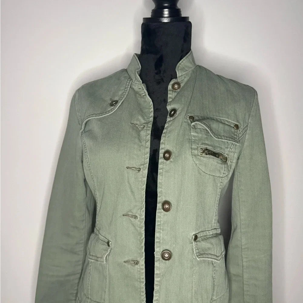 Mossimo Womens Utility Jacket Green Denim Military Button Up Pockets Casual - Picture 15 of 15